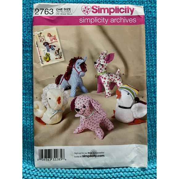 Simplicity Sewing pattern 2763 Plush toy horse duck deer dog chicken 1950s - Picture 1 of 5